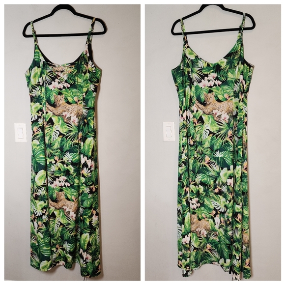 WHBM Jungle Leopard Green Tropical Sleeveless Maxi Dress Size 16 - Picture 6 of 16